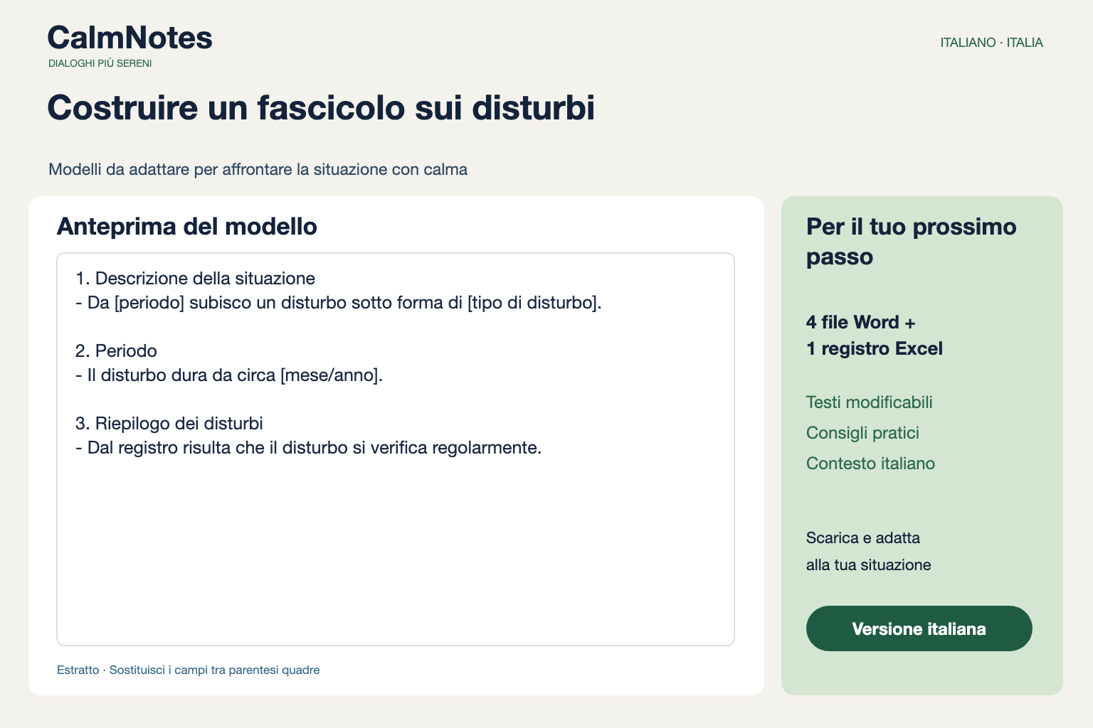 Costruire un fascicolo sui disturbi di vicinato (italiano)