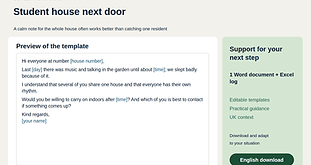 Shared or student house next door pack with example messages and practical tools
