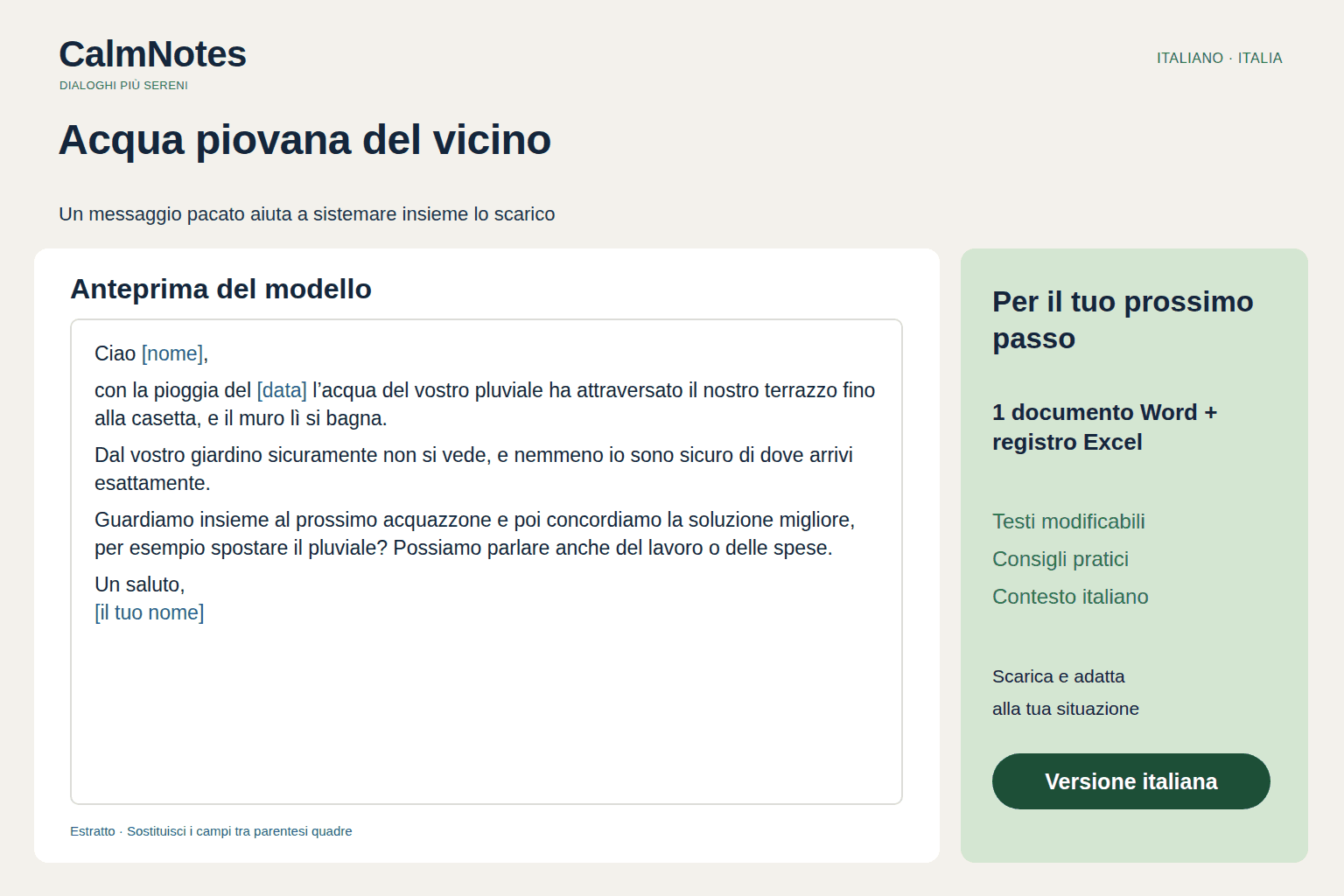 Acqua piovana dal vicino — Pacchetto