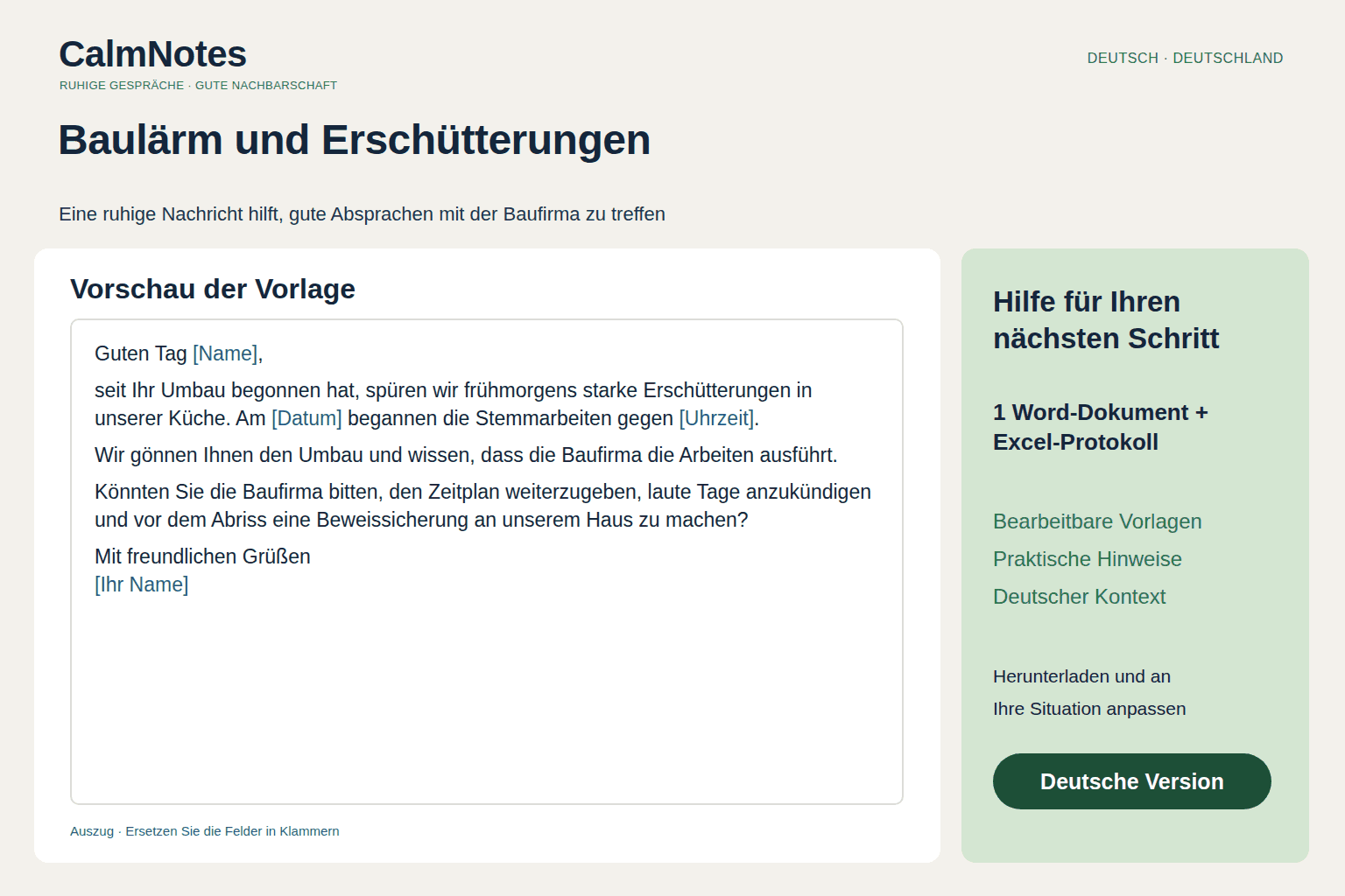 Baulärm und Erschütterungen nebenan – Paket