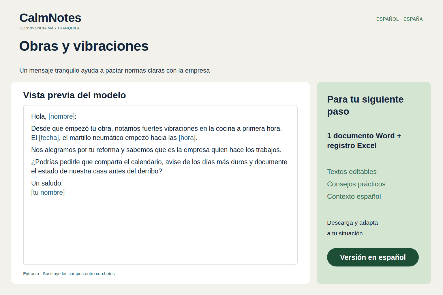 Ruido y vibraciones de obras del vecino — Paquete