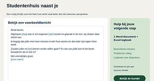Bundel kamerverhuur en studentenhuis met een voorbeeldbericht en praktische hulpmiddelen