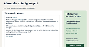Paket Alarm, der ständig losgeht, mit einer Beispielnachricht und praktischen Hilfsmitteln
