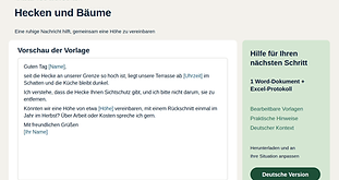 Paket Hecken und Bäume mit einer Beispielnachricht und praktischen Hilfsmitteln