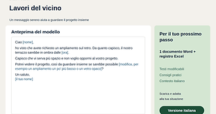 Pacchetto lavori in progetto dal vicino con un messaggio di esempio e strumenti pratici