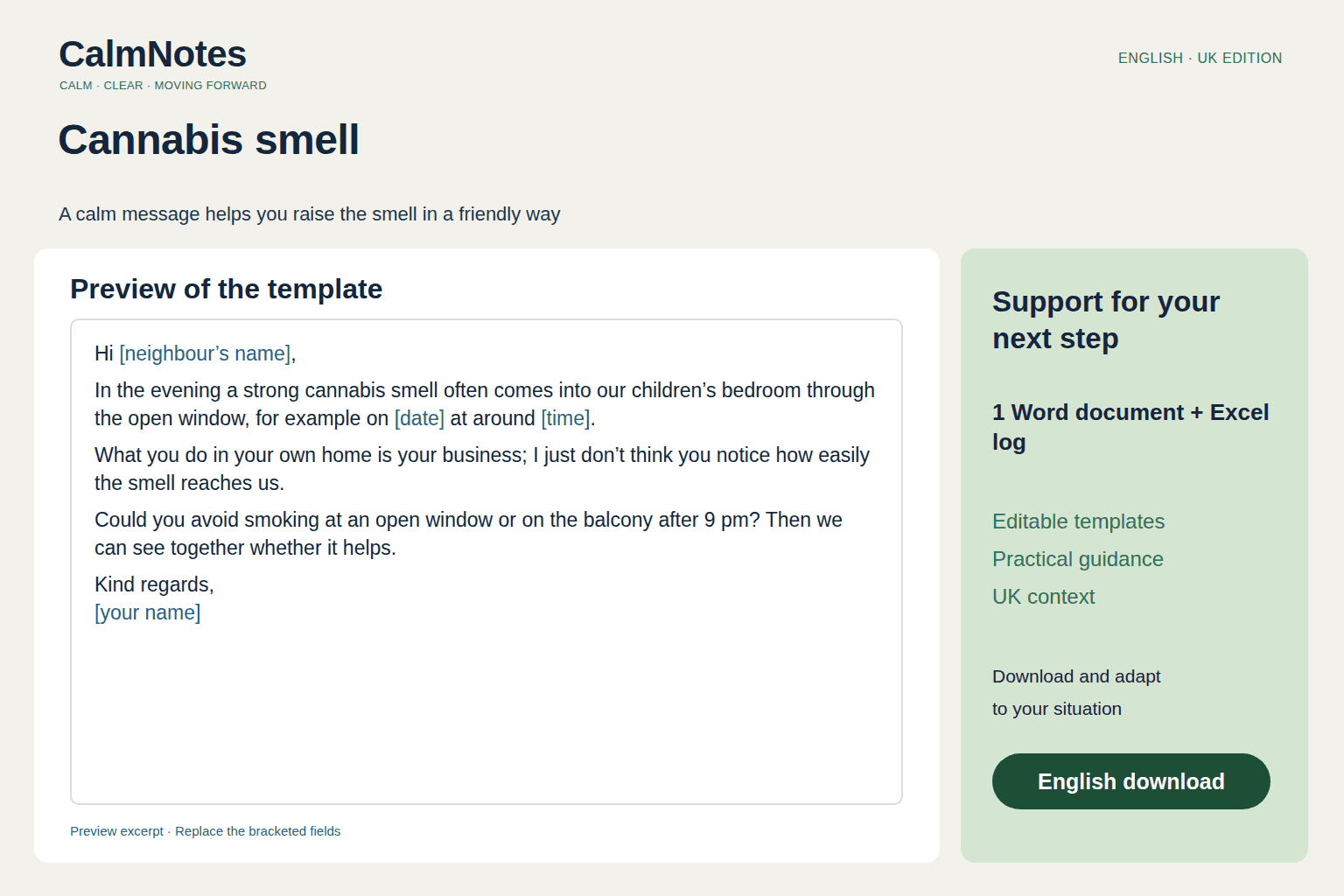 Cannabis smell from neighbours – Pack