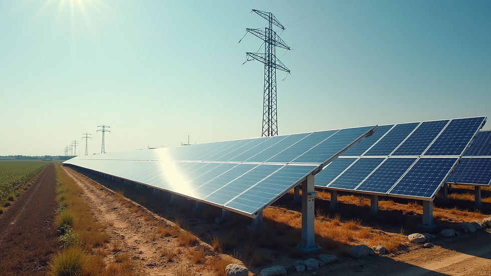 High angle view of industrial solar farm with earthing rods installed