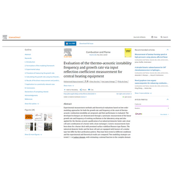 Evaluation of the thermo-acoustic instability frequency and growth rate via input reflection coefficient measurement for central heating equipment