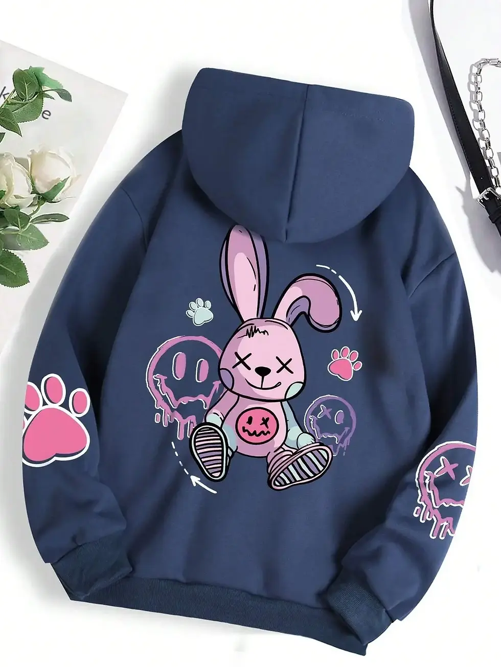 Thumbnail: Bunny Graphic Fleece Hoodie in Dark Blue