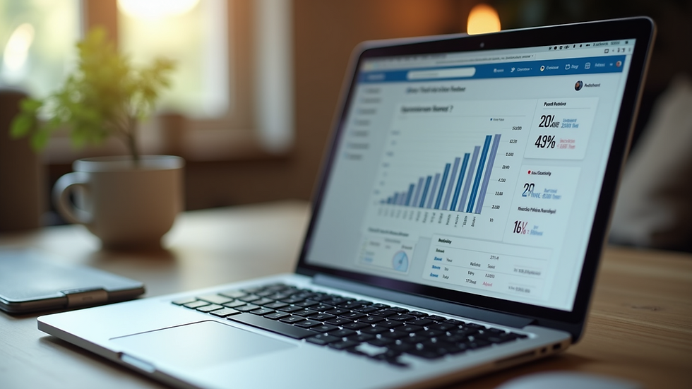 Eye-level view of a laptop displaying social media analytics
