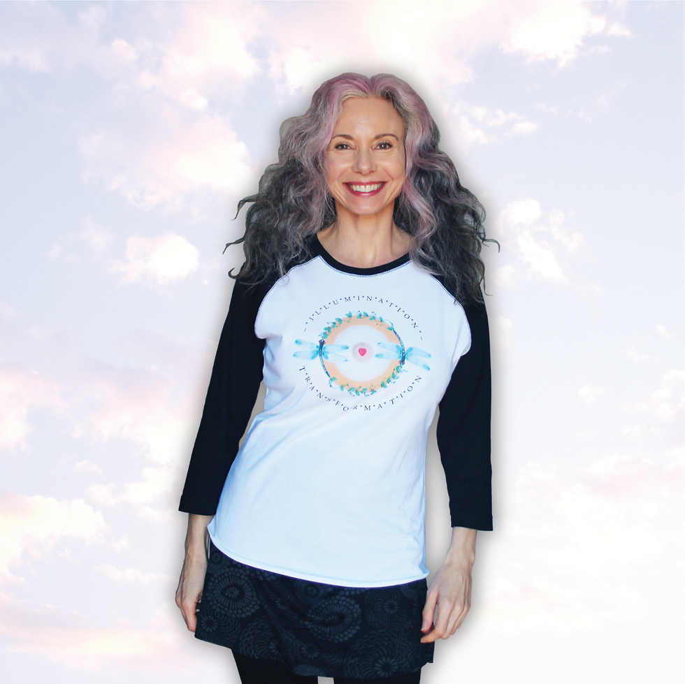 blue & green dragonflies shirt with black raglan sleeves