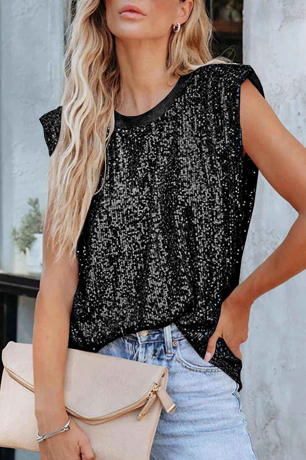 Thumbnail: Sequin Round Neck Tank Top