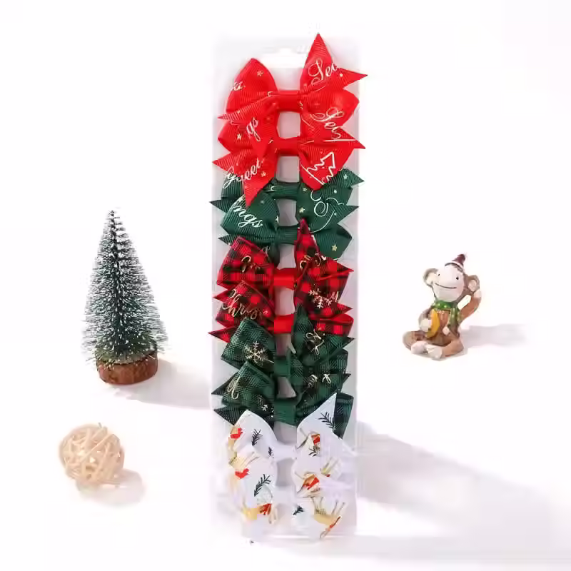 10Pcs Christmas Bow Hair Clips