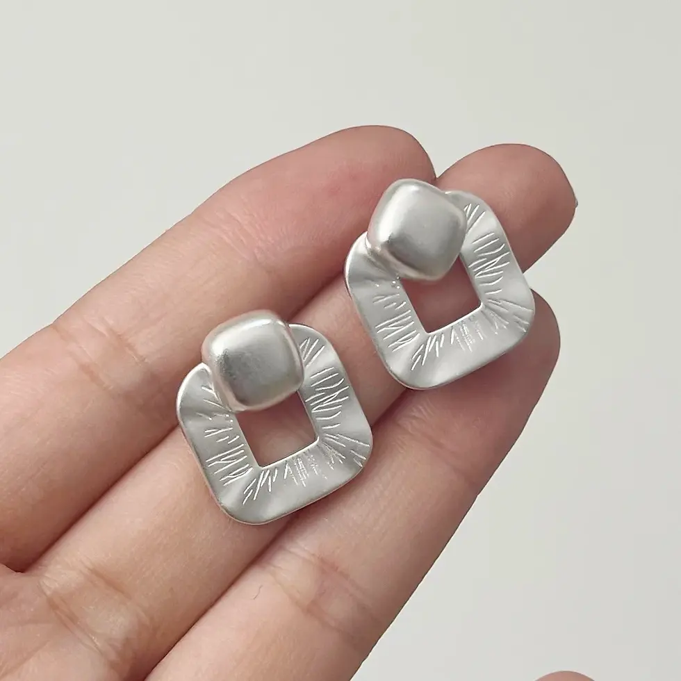 Silver Square Post Earrings