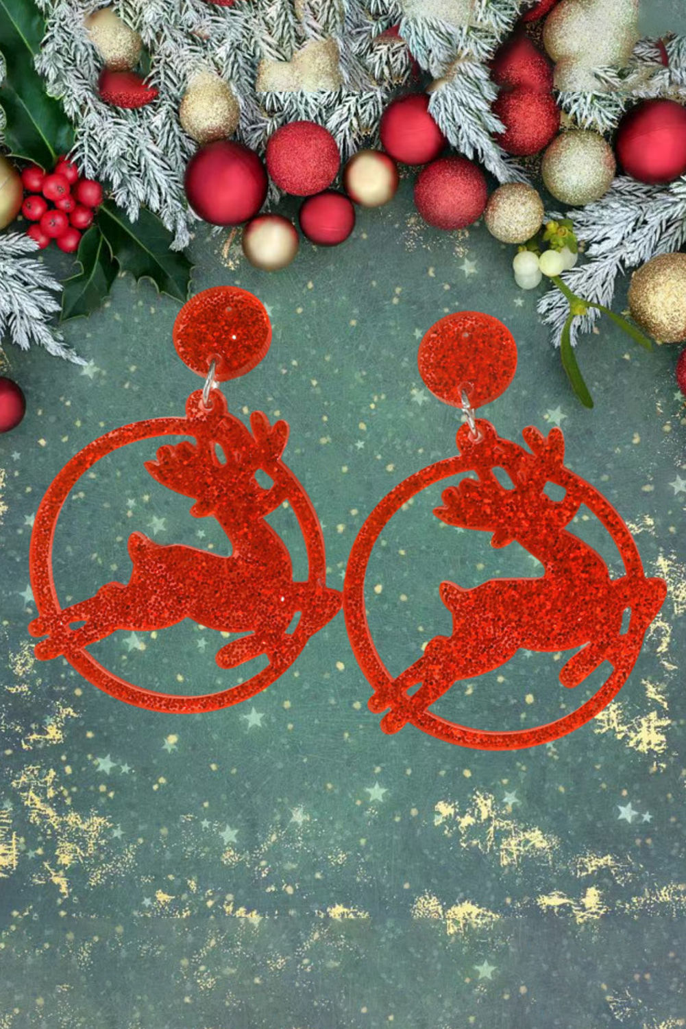 Fiery Red Christmas Tree Stud Earrings
