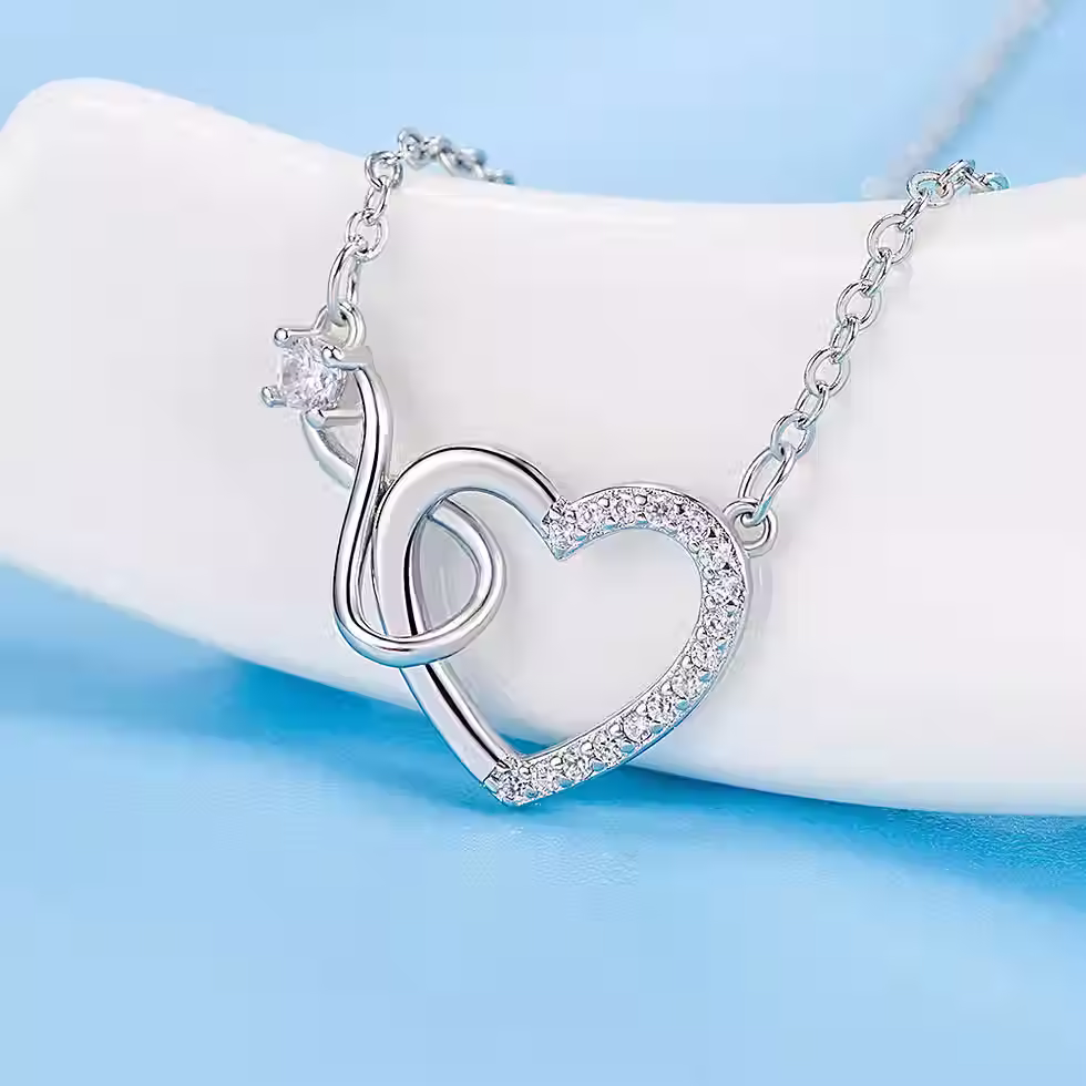 Silver Zircon Heart Interlocking Necklaces