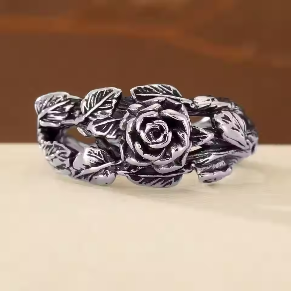 Vintage Carved Rose Vine Copper Ring