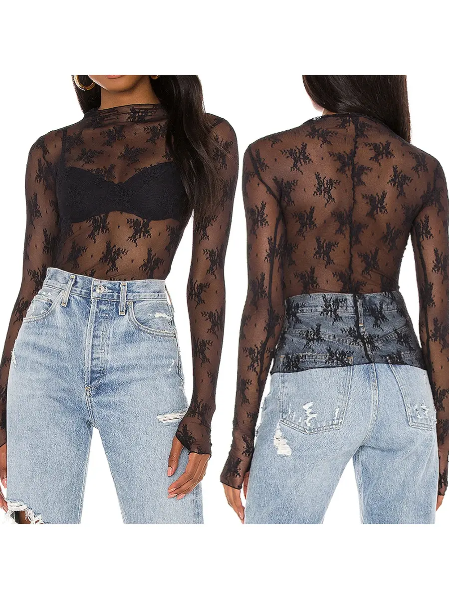 Thumbnail: Sheer L/S Lace Basic Shirt