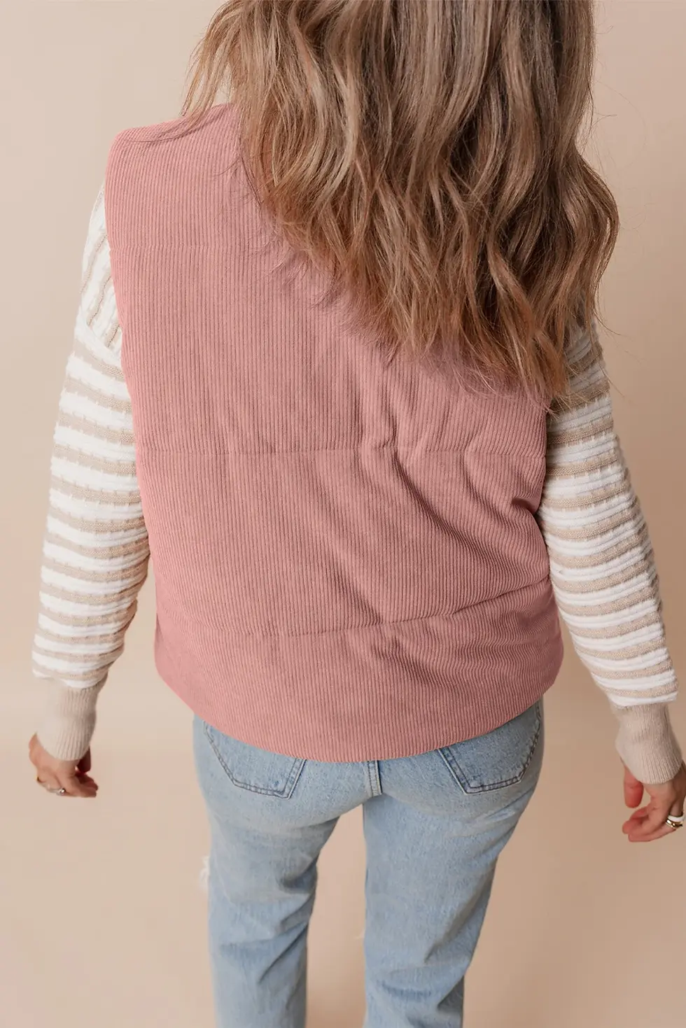 Thumbnail: Corduroy Stand Neck Zipped Puffer Vest
