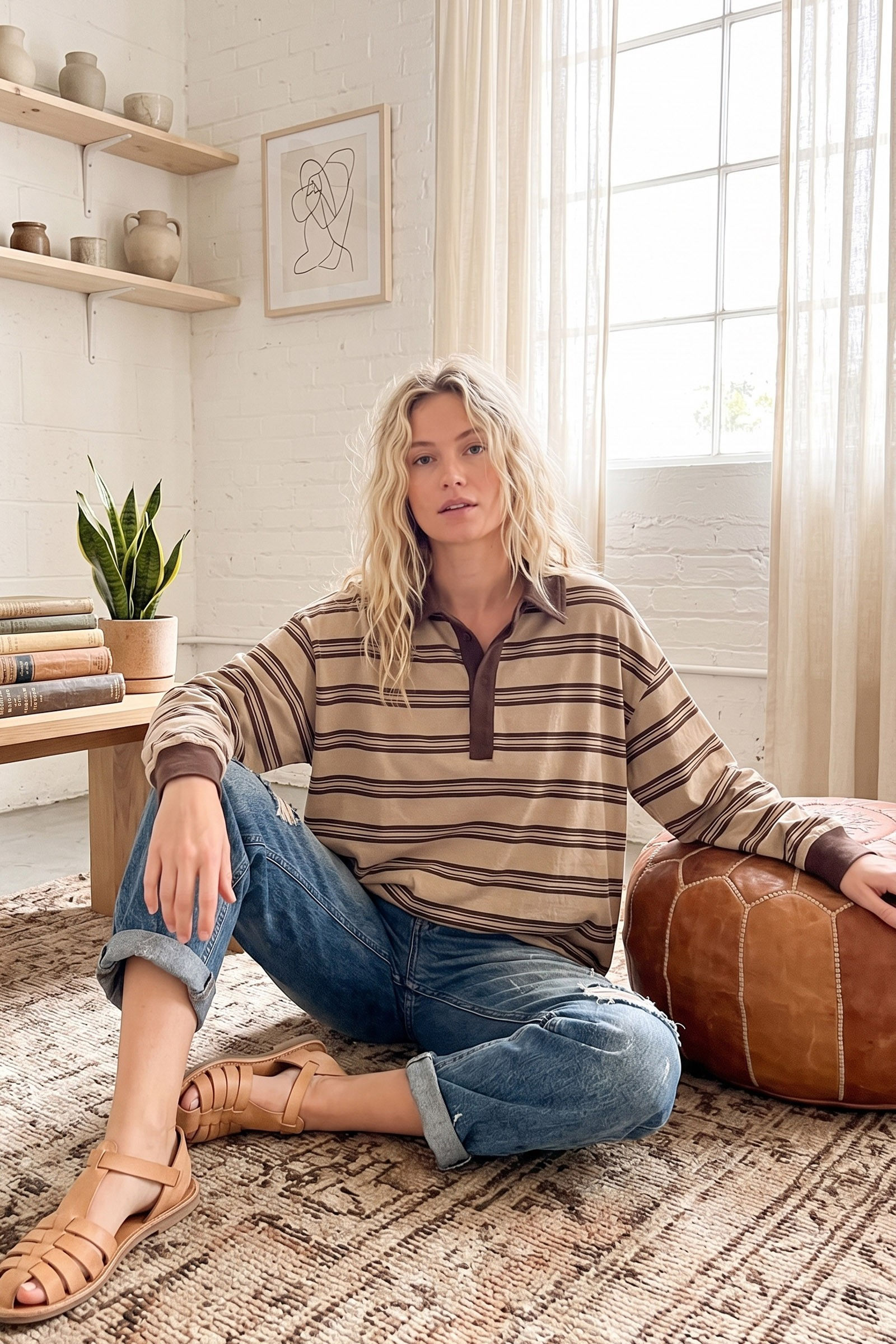 Oversized Striped Rugby Pullover