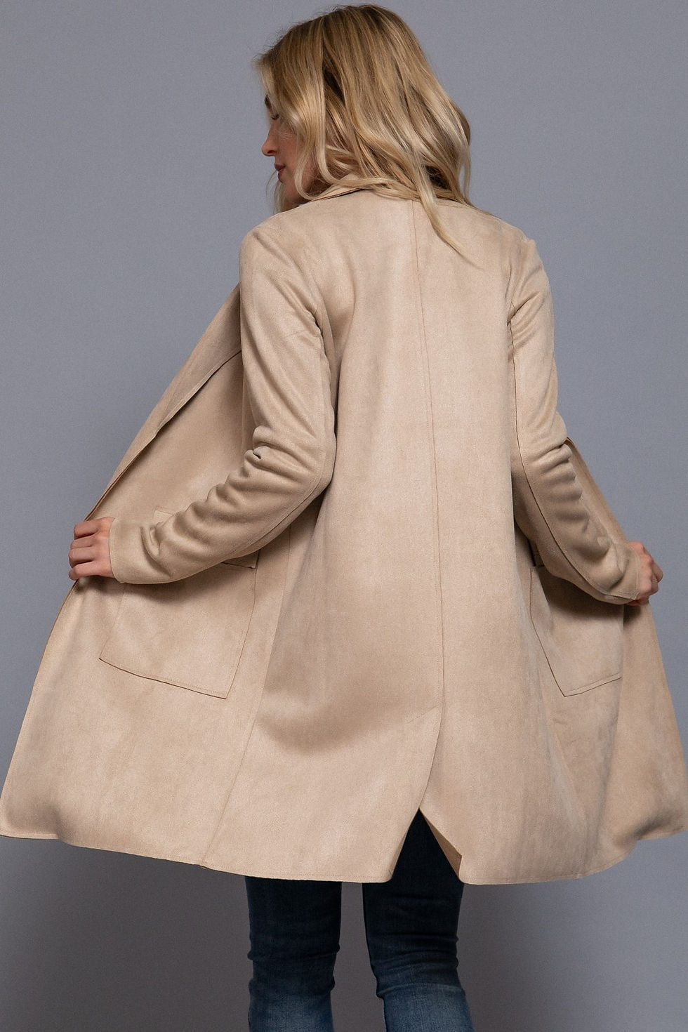 Thumbnail: Open Front Big Collar Faux Suede Jacket