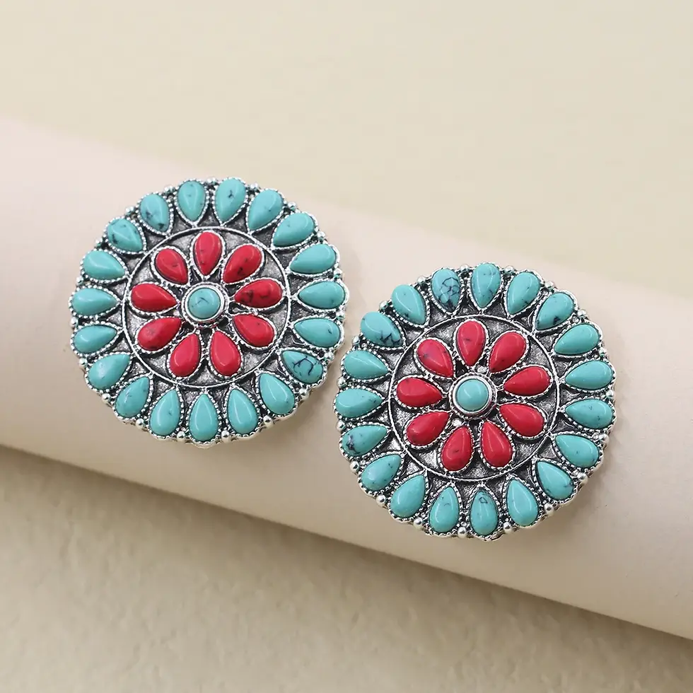 Thumbnail: Round Gem Stone Earrings