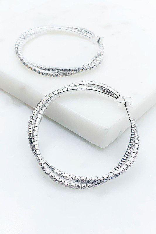 Thumbnail: 45mm Intertwined Rhinestone Hoop Earrings