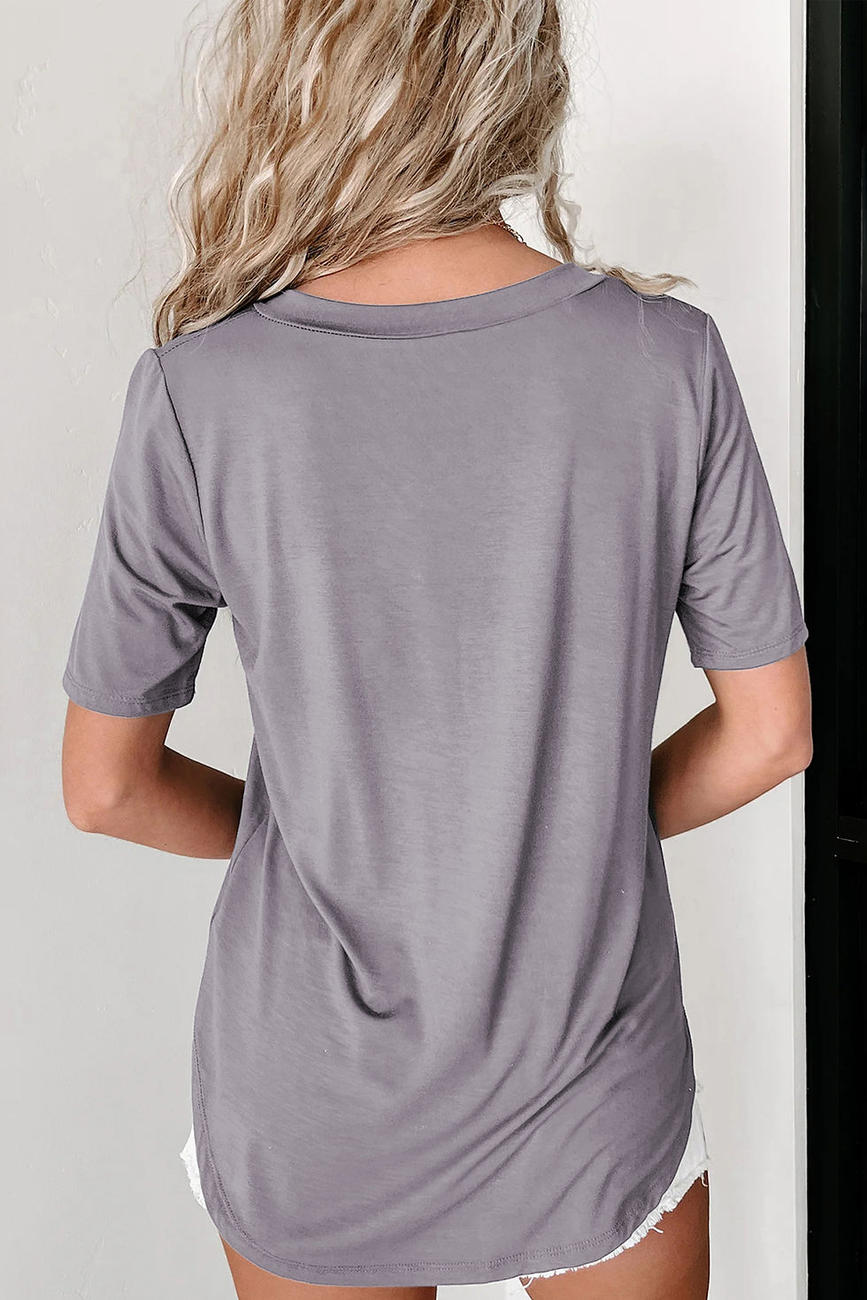 Thumbnail: V Neck Pocketed Rounded Hem Tee
