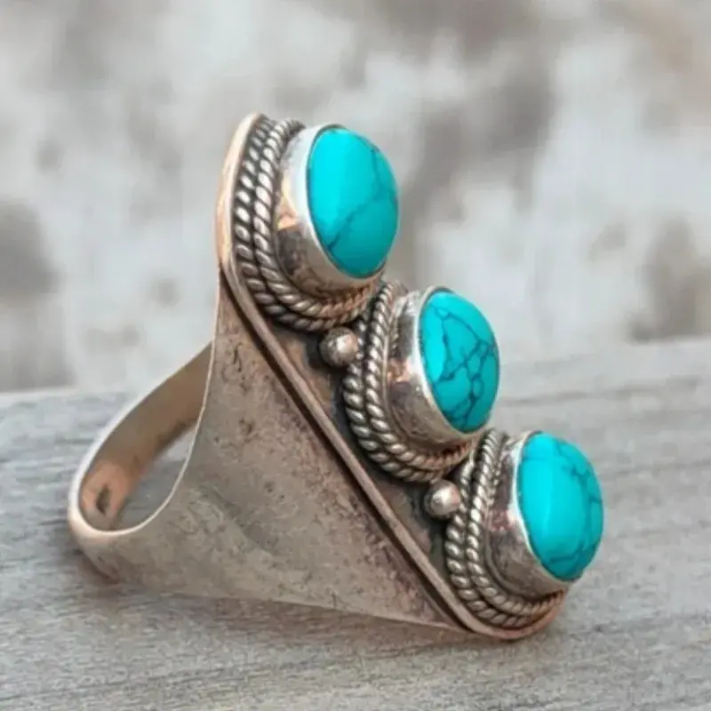 Thumbnail: Oval Synthetic Turquoise Ring - Other Sizes on order