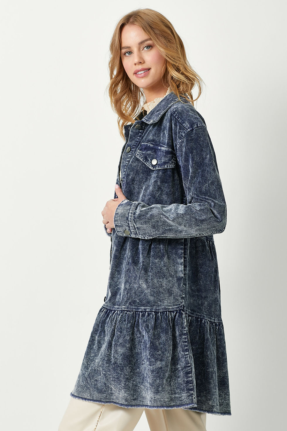 Thumbnail: Acid Washed Corduroy Tiered Dress Coat