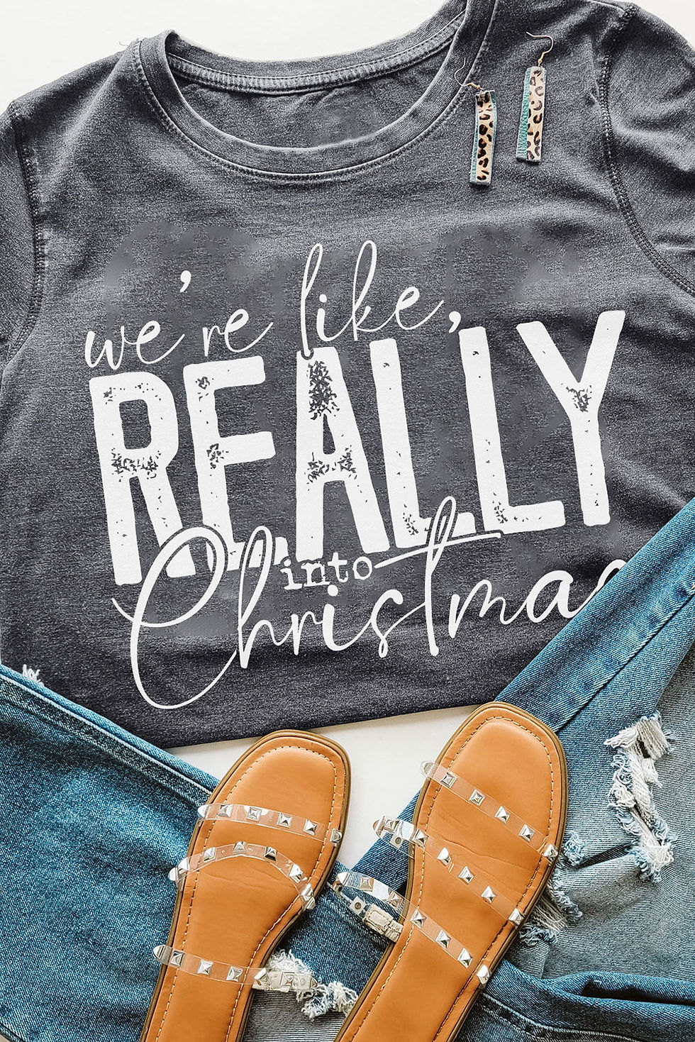 Thumbnail: Gray Christmas Graphic T-Shirt
