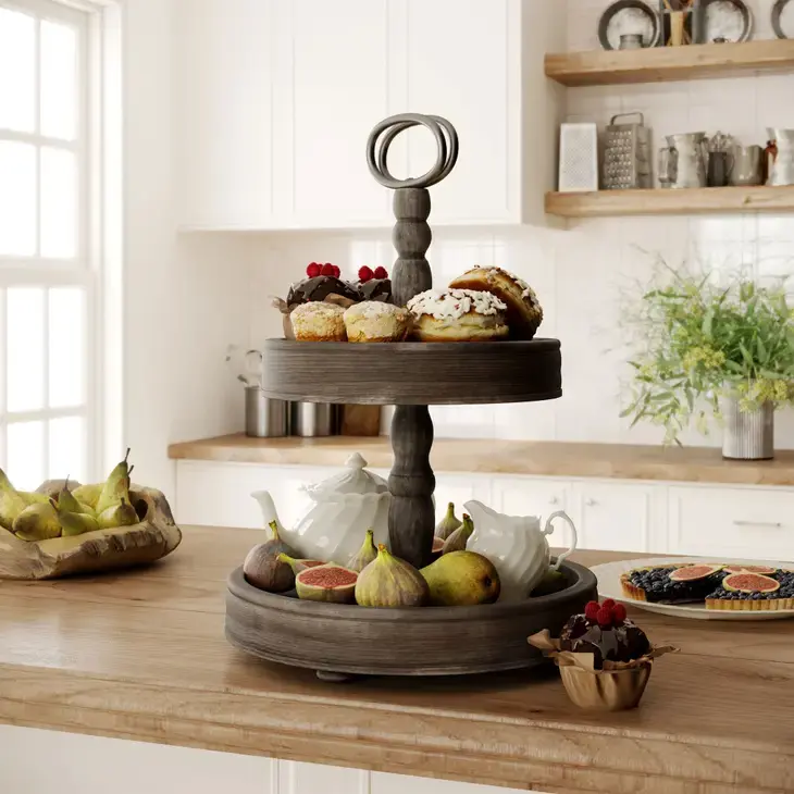 Thumbnail: 2-Tier Wood Tray, Brown