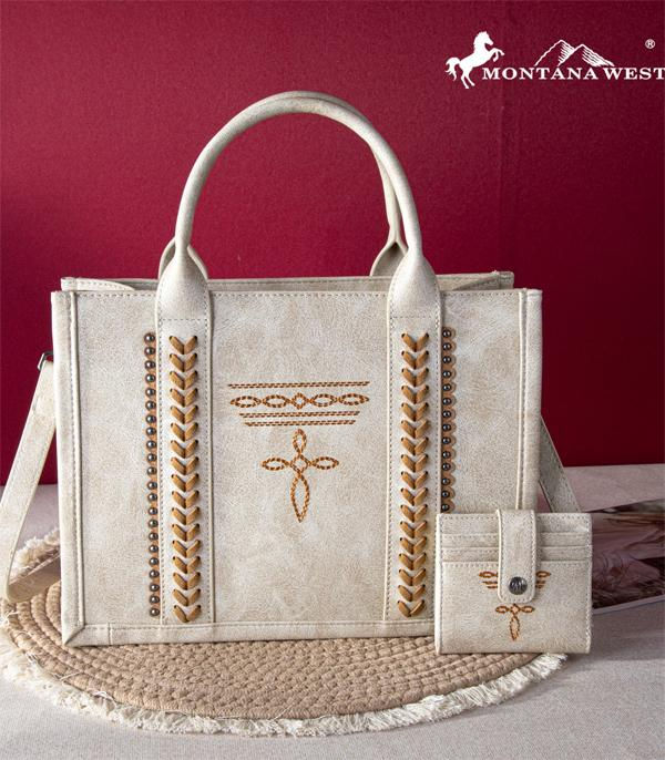 Thumbnail: Montana West Boot Stitch Tote Wallet Set
