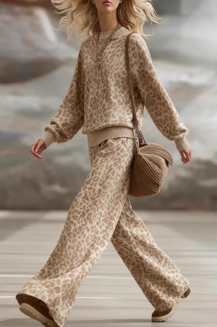 Thumbnail: Leopard Print Knit Lounge Set Relaxed Boutique Outfit