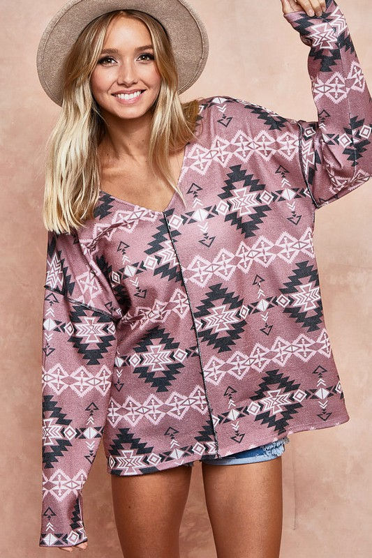 Aztec Brushed Knit Top