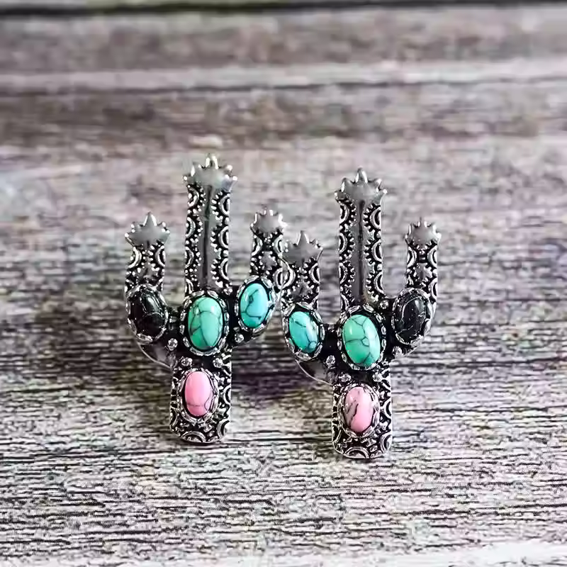 Vintage Indian Tribal Cactus Stud Earrings