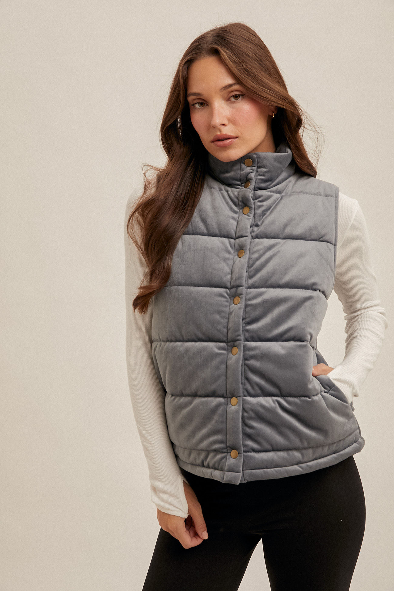 Velvet Padded Vest with Pockets
