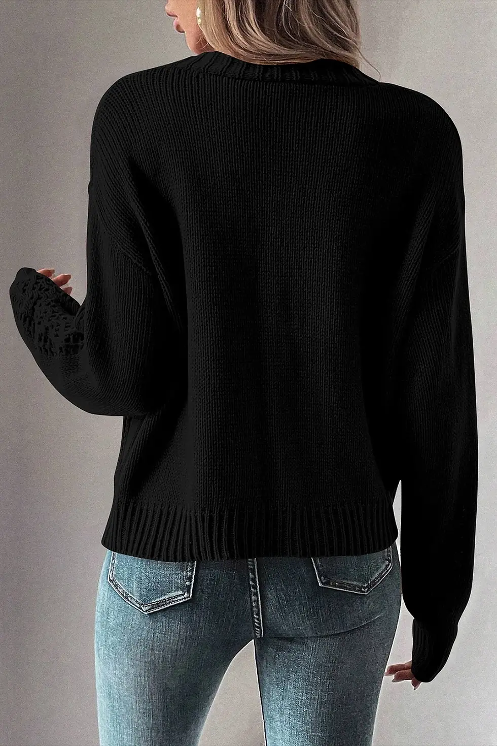 Thumbnail: Open Knit Drop Shoulder Sweater Cardigan
