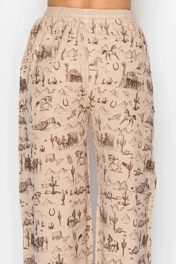 Thumbnail: Drawstring Pants with Western Old West Print