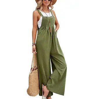 Thumbnail: Wide Leg Sleeveless Romper Overall