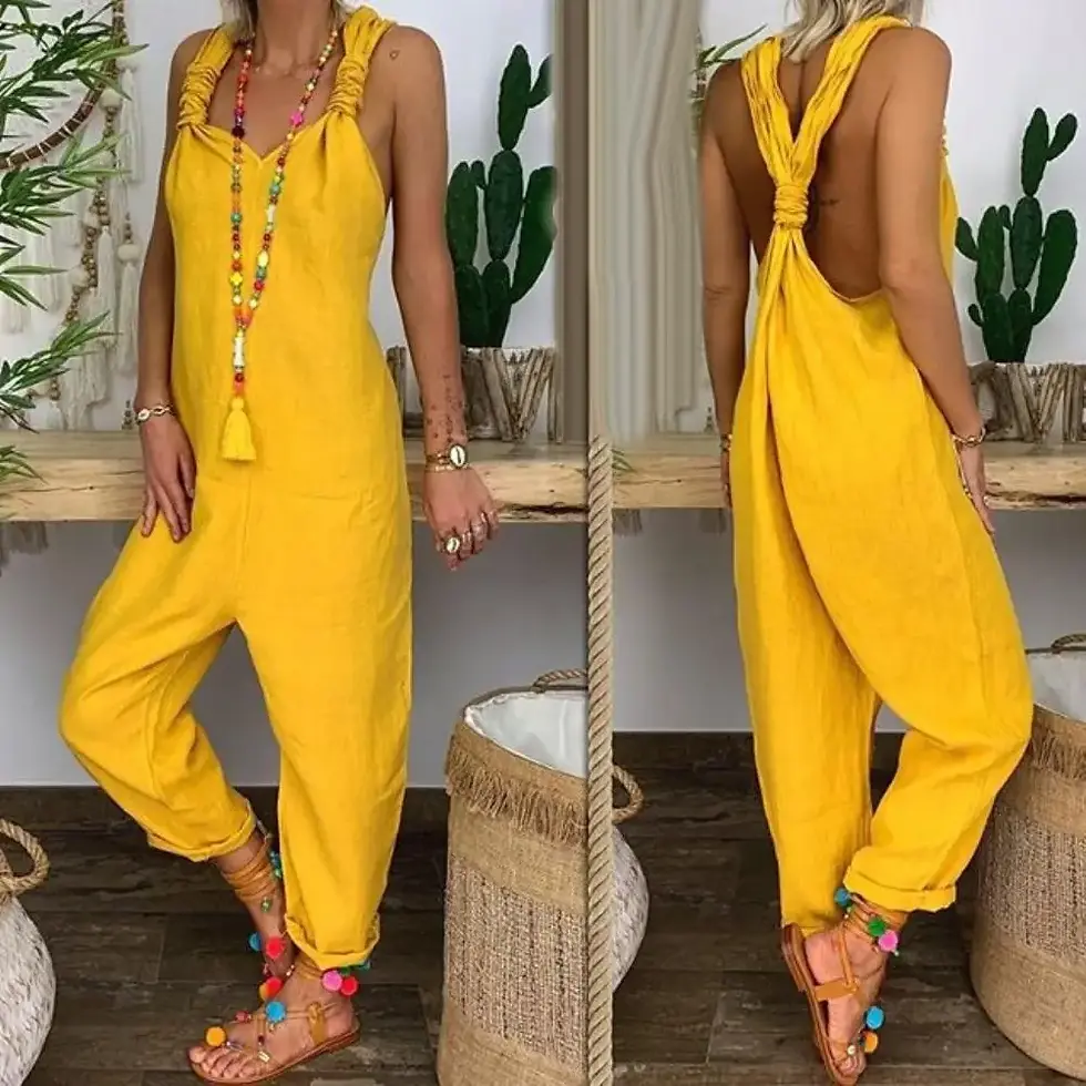 Thumbnail: Overall Sleeveless Backless Knotted Jumpsuit