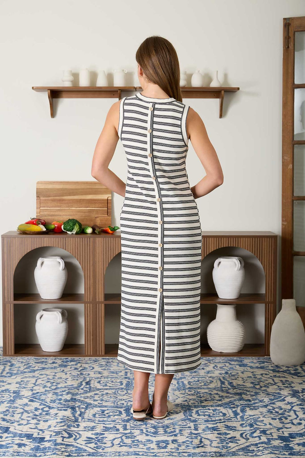 Thumbnail: Stripe Back Button Tank Dress