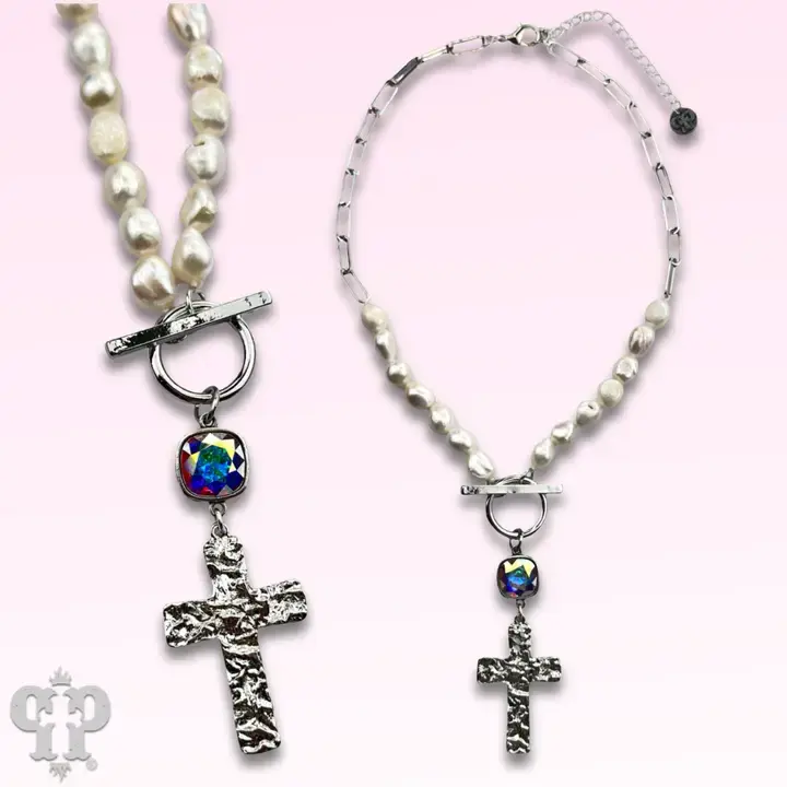 Freshwater Pearl & Cross Necklace