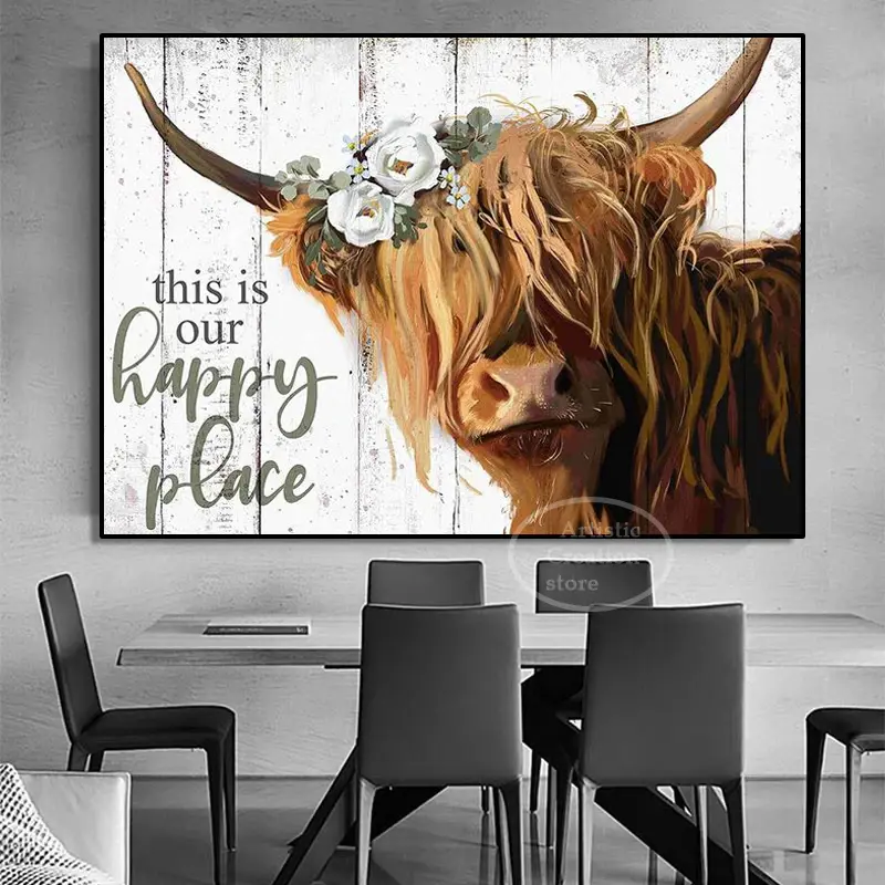 Thumbnail: Highland Cow W/ Flower Wall Art - Canvas