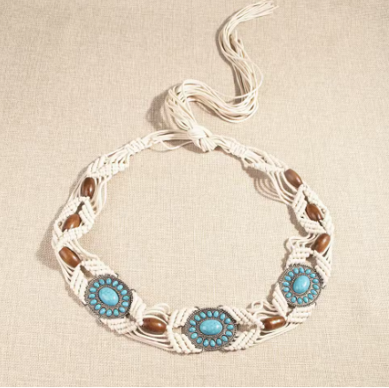 Thumbnail: Turquoise Inlaid Braided Belt Boho