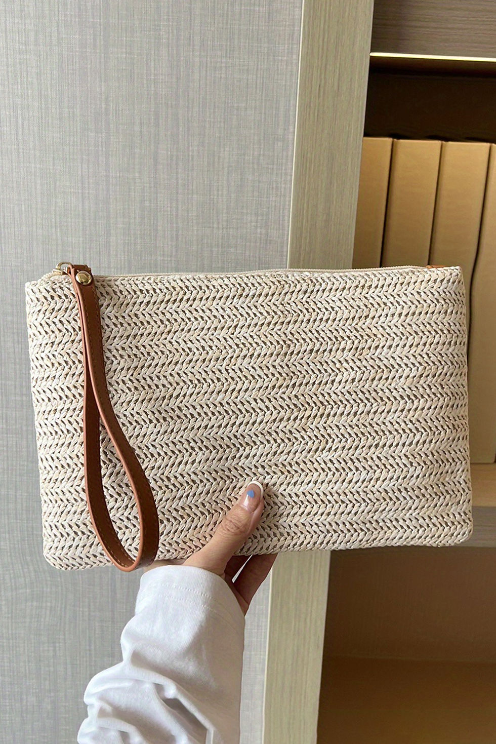 Thumbnail: Straw Woven Wrist Strap Zipper Large Wallet