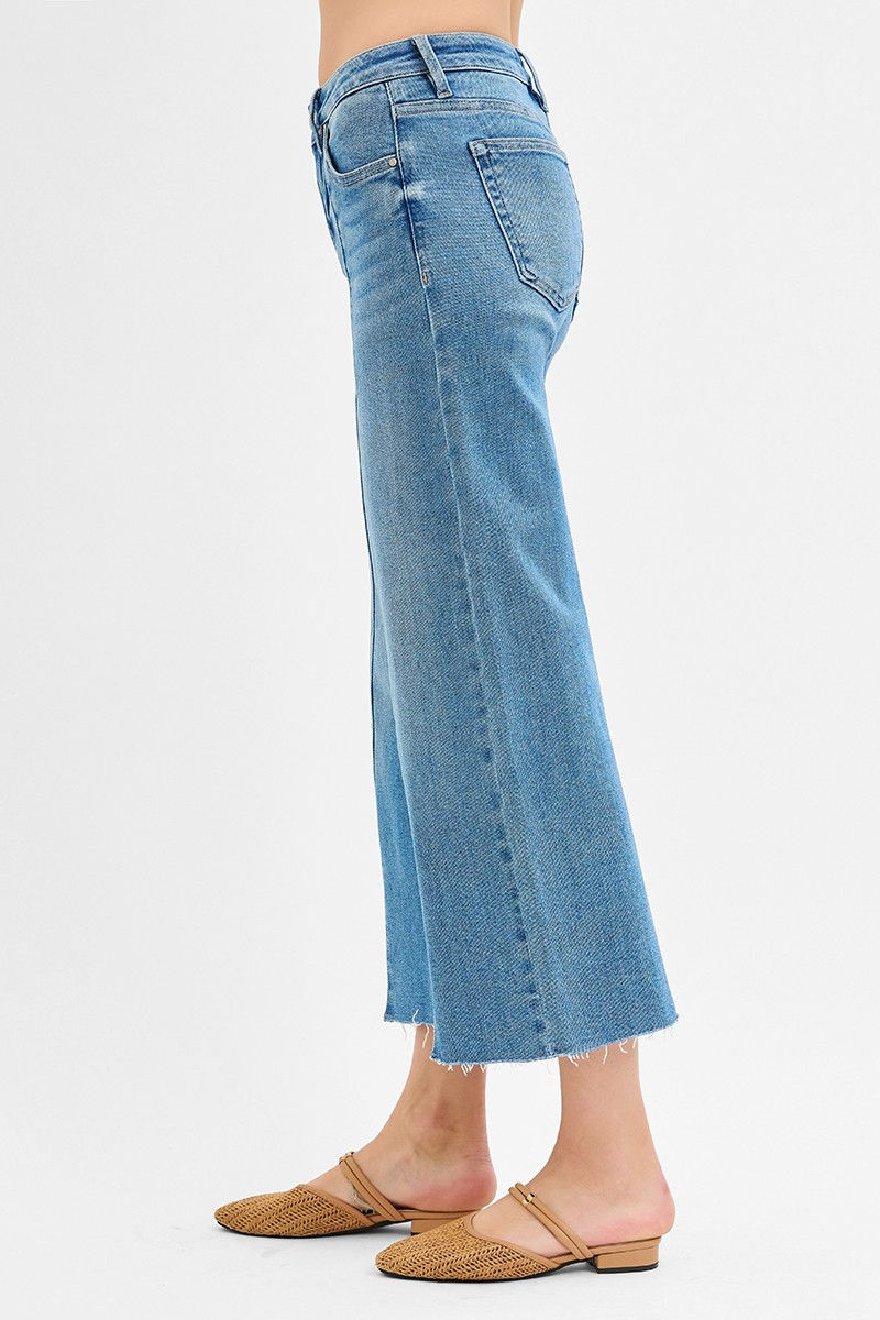 Thumbnail: Risen Mid Rise Crop Wide Front Slit Jeans