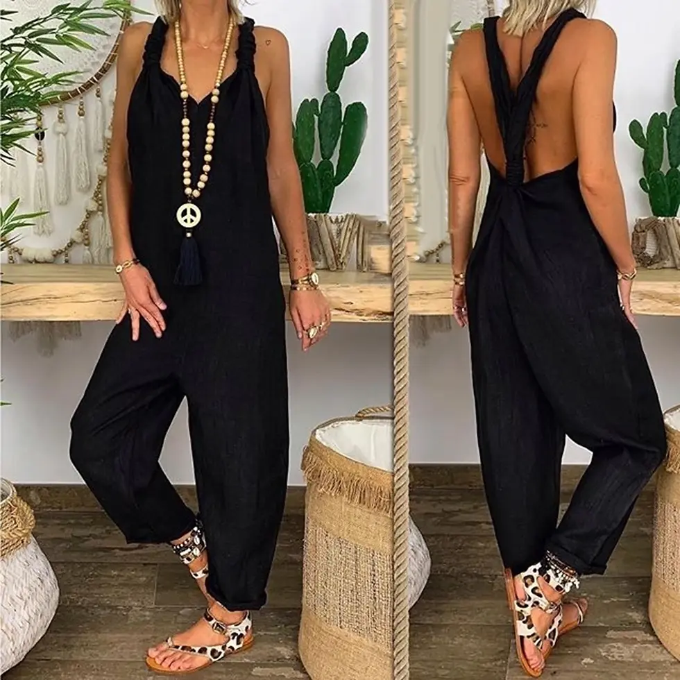 Thumbnail: Overall Sleeveless Backless Knotted Jumpsuit