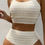 Thumbnail: White Stripe Textured Adjustable Straps Bikini Swimsuit