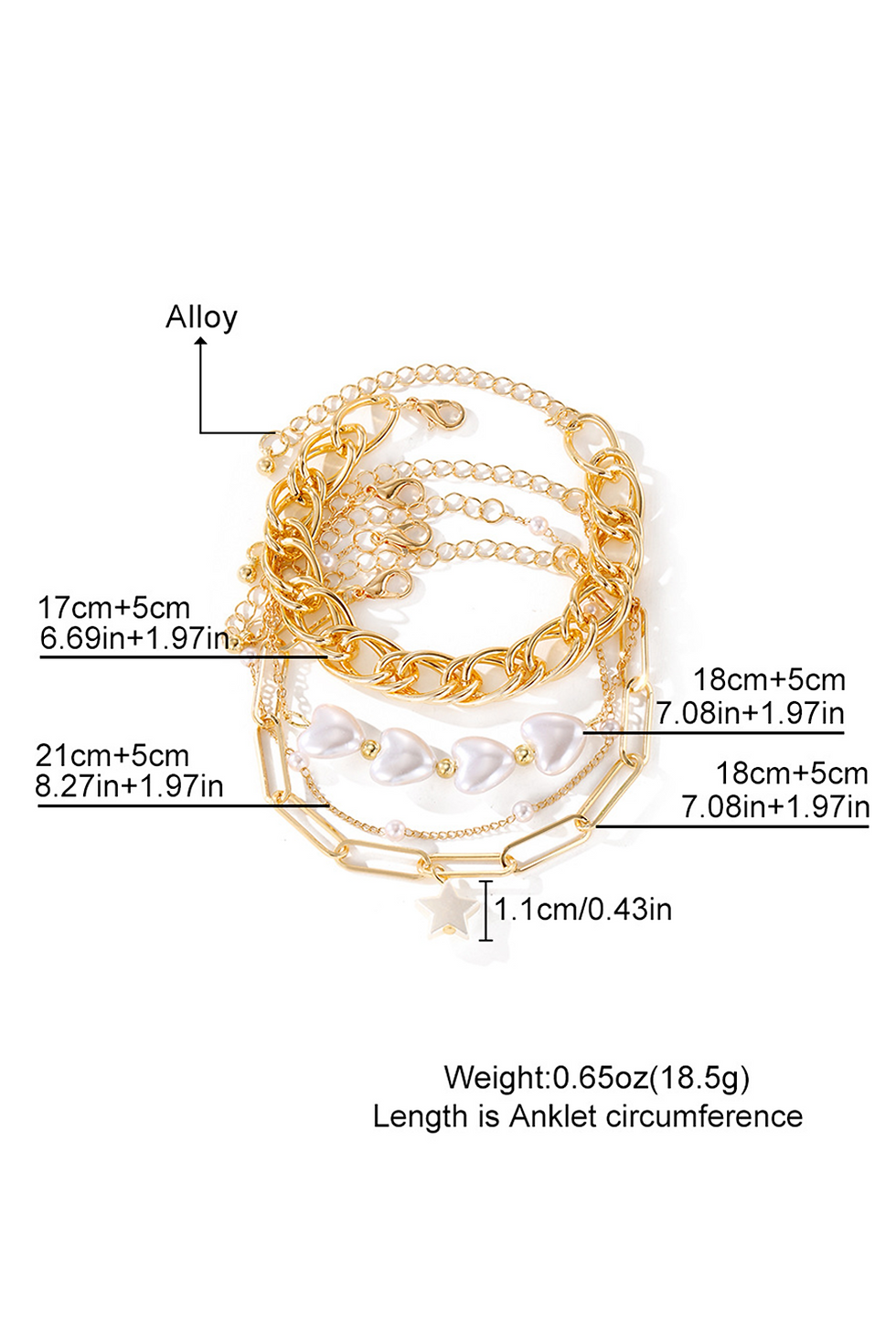 Thumbnail: Multilayer Chain Peal Shell Heart Star Beading Bracelet